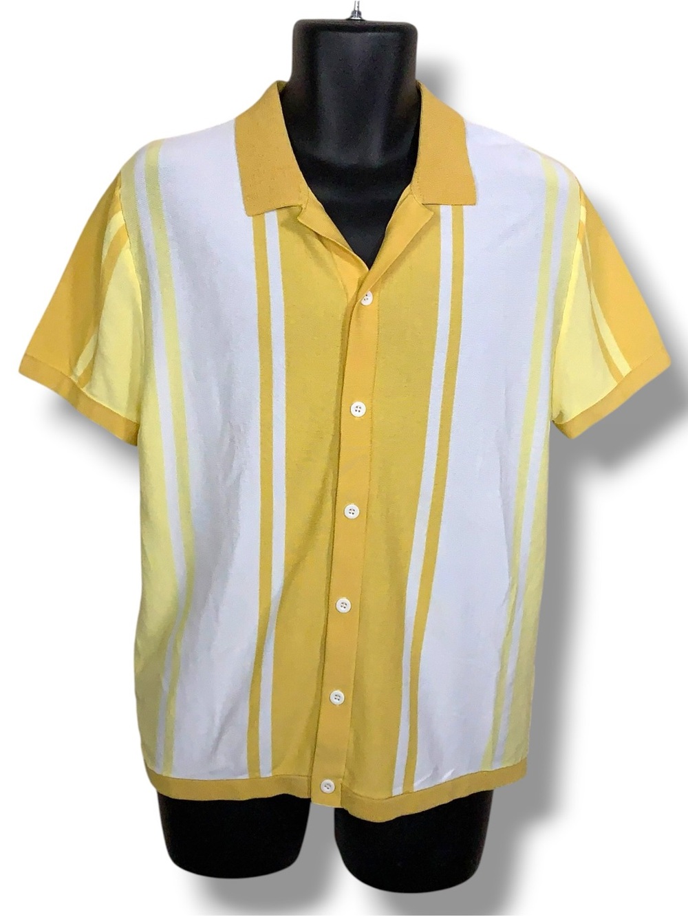 Medium Paul Jones Yellow White Stripe Short Sleeve Shirt Rockabilly Retro Mens